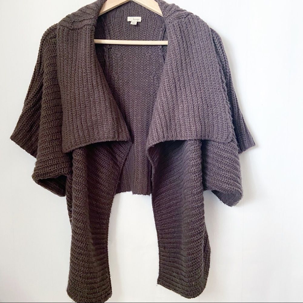 Hinge Cardigan Womens Brown Waterfall Open Chunky Knit Cropped Sweater